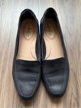 Clarks Black Leather Slip-On Loafers